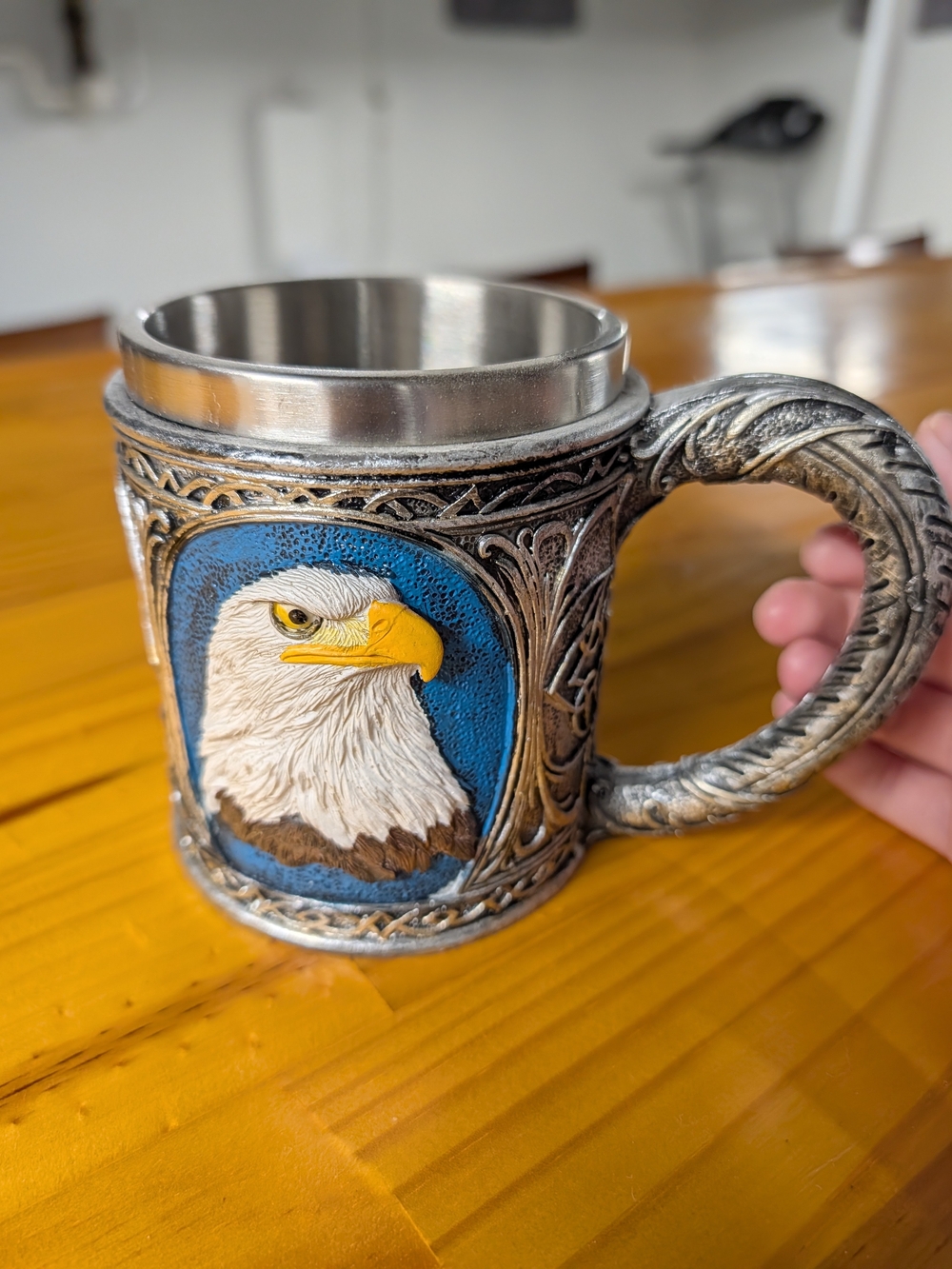 Eagle Accent Stainless Steel Mug - Blue and Silver